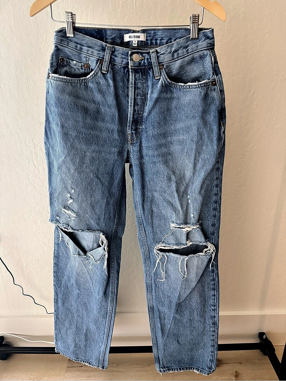 Re/Done High Rise Stove Pipe Jeans Blue Waist 27